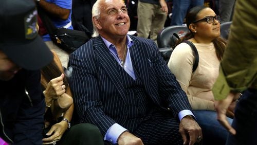 Former wrestler Ric Flair attends Game 3 of the 2017 NBA Finals between the Warriors and the Cavaliers at Quicken Loans Arena on June 7 in Cleveland, Ohio.