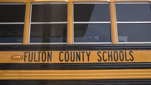 A Fulton County school bus at the North Fulton County Transportation office in Alpharetta , Friday, June 29, 2018.