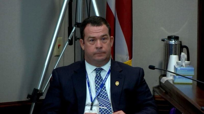 Cobb County lead detective Phil Stoddard testifies in the murder trial of Justin Ross Harris at the Glynn County Courthouse in Brunswick, Ga., on Monday, Oct. 24, 2016. (screen capture via WSB-TV)