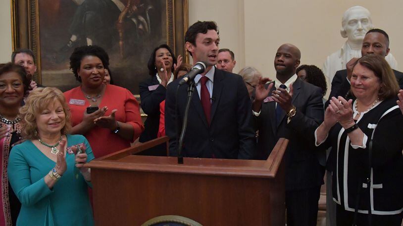 Democrat Jon Ossoff after he was endorsed by more than a dozen House and Senate lawmakers. AJC/Hyosub Shin