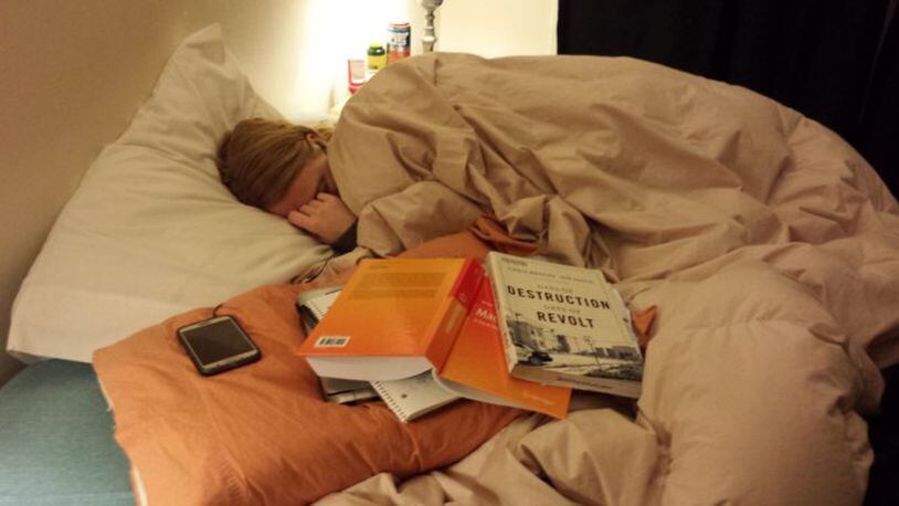 One Imgur user's girlfriend fell asleep after a long night of studying. (Imgur)