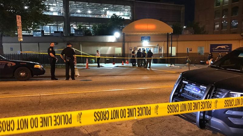 An off-duty Georgia State University officer shot a man who tried to attack her at a Greyhound bus station Monday night, according to police. (Credit: Channel 2 Action News)