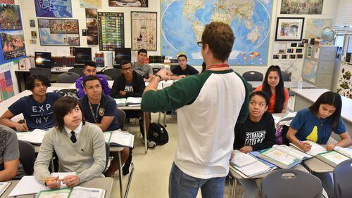 Students listen to teacher Stuart Hendrick at Cross Keys High School on Friday, Nov. 4, 2016.