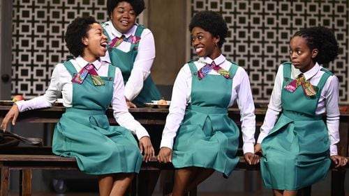 Kristen Jeter (from left), Brittany Deneen, Ellen Ifeoluwa George and Isake Akanke co-star in True Colors Theatre’s “School Girls; or, The African Mean Girls Play.” CONTRIBUTED BY ATLANTAPHOTOGRAPHERS.COM