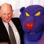 Lefty Driesell stands with a Georgia State mascot after a press conference where Driesell was introduced as the Panthers' coach in March of 1997. Driesell, a legendary college coach who compiled a 103-59 record over six seasons at GSU, died Saturday morning, his family announced. He was 92. Take a look at photos of Driesell from his time at Georgia State.