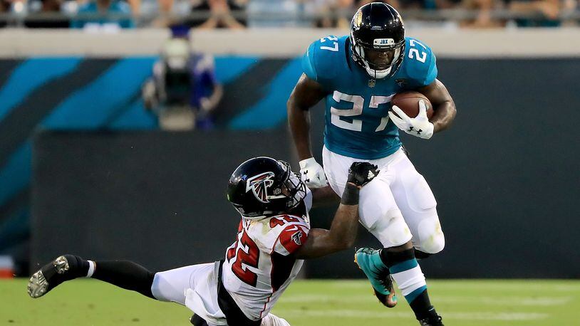 Thanks in part to running back Leonard Fournette, Jacksonville outgains the Falcons 406 yards to 261 Saturday night. (Sam Greenwood/Getty Images)