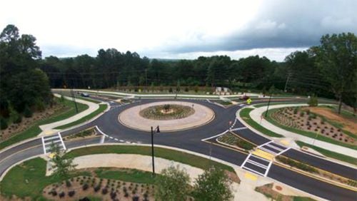 The roundabout at Bell and Boles roads in Johns Creek would get a mixed-metal sculpture of a horse under a Public Art Board proposal. CITY OF JOHNS CREEK