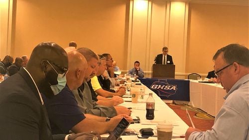 GHSA President Glenn White presides over the association's fall meeting in Macon.