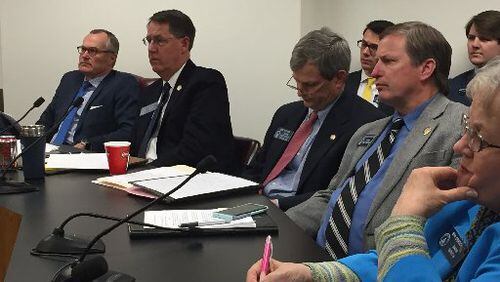 Lt. Gov. Casey Cagle on Monday, May 15 led the second meeting of the Health Care Reform Task Force. He is pictured here at the task force’s debut meeting on March 10, 2017 at the Georgia Capitol. Pictured are Cagle, Sen. Dean Burke, Sen. Ben Watson, Sen. Chuck Hufstetler, and Sen. Nan Orrock. ARIEL HART / ahart@ajc.com