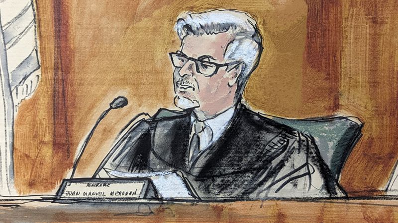 Judge Juan Merchan presides over Donald Trump's trial in Manhattan criminal court, Tuesday, April 23, 2024, in New York. (Elizabeth Williams via AP)