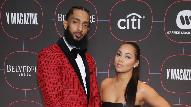 Nipsey Hussle and Lauren London attend the Warner Music Pre-Grammy Party on February 7, 2019 in Los Angeles. London has posted on Instagram for the first time since Hussle's death.