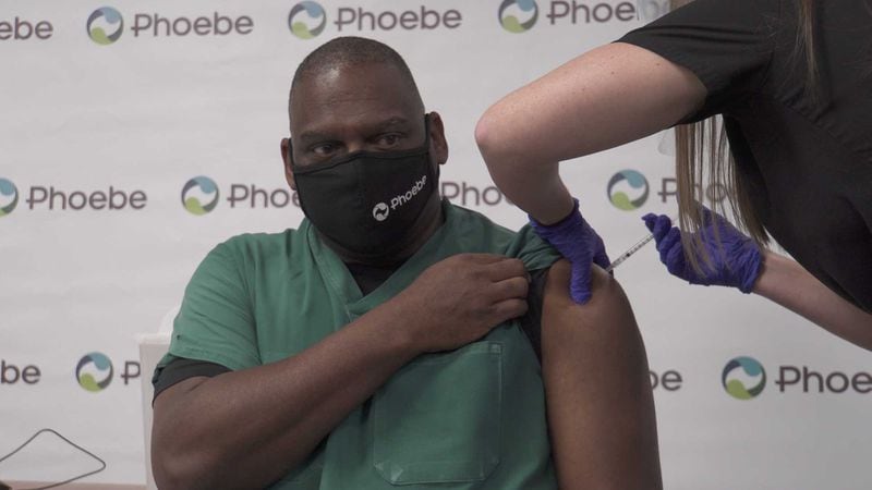 Dr. James Black, Phoebe Putney Memorial Hospital's Medical Director of Emergency Services was the first to employee to receive a COVID-19 vaccination on Thursday, Dec. 17, 2020. PHOTO CREDIT: Phoebe Putney.