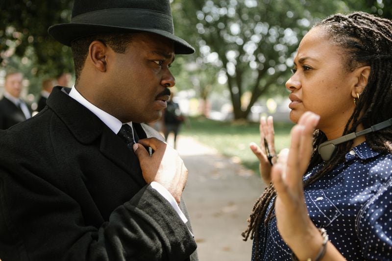 Left to right: David Oyelowo (as Dr. Martin Luther King, Jr.) discusses a scene with Director/Executive Producer Ava DuVernay on the set of SELMA, from Paramount Pictures, Pathé, and Harpo Films. David Oyelowo, who played Dr. Martin Luther King, Jr. discusses a scene with Director/Executive Producer Ava DuVernay on the set of "Selma." Photo: Paramount Pictures