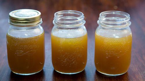 Fresh-made bone broth can be stored for later sipping or for use in endless recipes. (Allen Eyestone/ The Palm Beach Post)