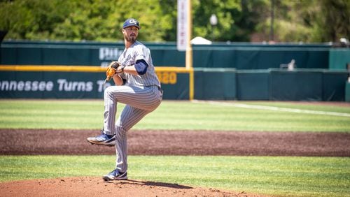 Georgia Tech pitcher Chance Huff threw seven innings to earn the win for the Yellow Jackets in their NCAA regional win over Alabama State June 4, 2022. (Georgia Tech Athletics/Gage Jenkins)