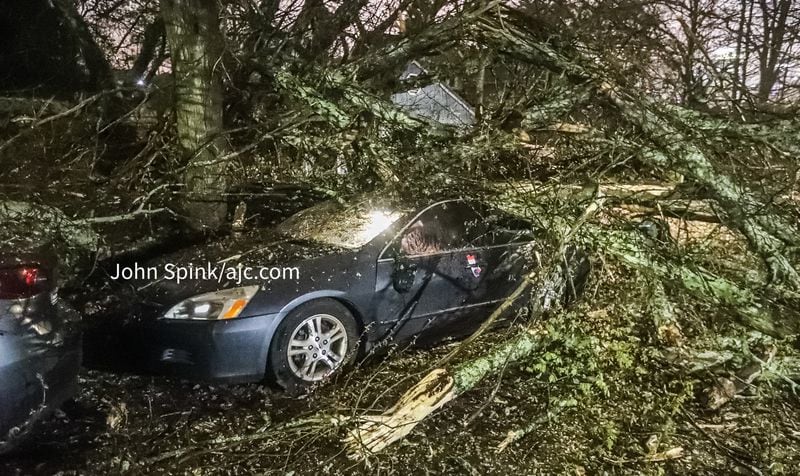 A tree fell on multiple vehicles on the corner of Elmwood and Monroe drives in northeast Atlanta.