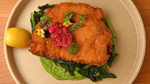 Miller Union’s Pork Schnitzel with Minted Peas and Rhubarb Chutney
(CHRIS HUNT FOR THE ATLANTA JOURNAL-CONSTITUTION)