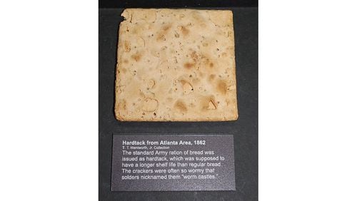 During the Civil War, hardtack sometimes was called "worm castles," because insects would lay their eggs in it. Pictured is hardtack from Atlanta that dates to 1862, on display at the Pensacola Museum of History at the University of West Florida.