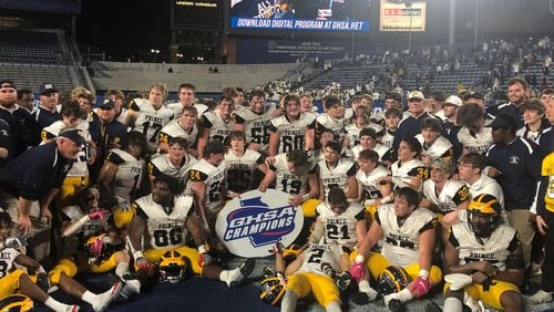 Prince Avenue Christian celebrates its Class A Division I state championship win over Swainsboro on  Dec. 8, 2022.