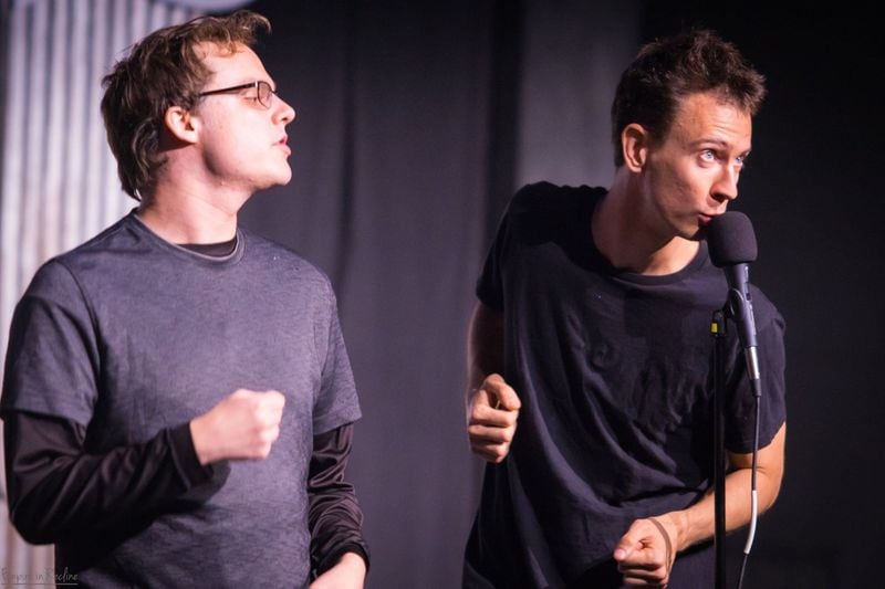 New Michael Ingemi and Noah Britton (right) perform as part of Asperger’s Are Us, the first comedy troupe consisting of openly autistic people. The troupe will appear at Atlanta’s Dad’s Garage on March 16. CONTRIBUTED BY MIKE HILLMAN / EMPIRE IN RECLINE