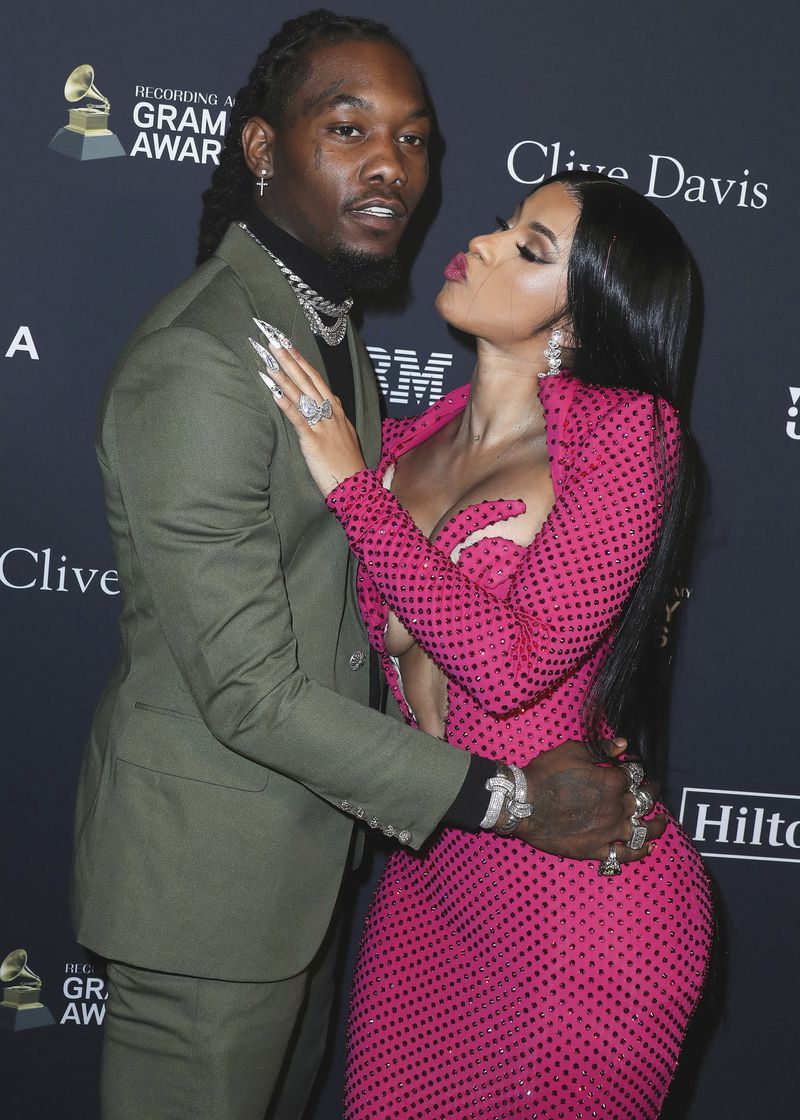 Offset and Cardi B arrive at The Recording Academy And Clive Davis' 2020 Pre-GRAMMY Gala held at The Beverly Hilton Hotel on January 25, 2020 in Beverly Hills, Los Angeles, California, United States. (Photo by Xavier Collin/Image Press Agency/Sipa USA)(Sipa via AP Images)