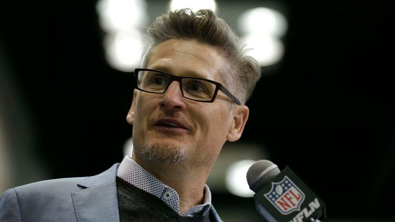 Falcons general manager Thomas Dimitroff speaks during a news conference at the 2017 NFL Combine in Indianapolis. (AP Photo/Michael Conroy)