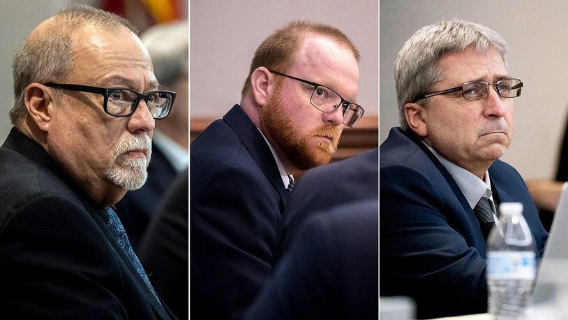 Greg McMichael (from left), Travis McMichael and William "Roddie" Bryan were sentenced Friday for the 2020 murder of Ahmaud Arbery.