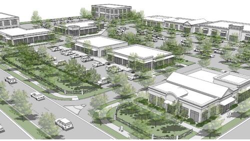 Roswell's rendering of the Parkway Village District shows what development along the Ga. 92 corridor may look like. A recent amendment to the district’s code will allow for the conditional use of outdoor storage. (Courtesy City of Roswell)