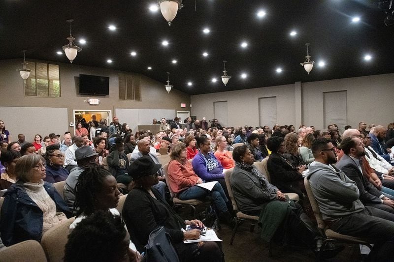Over 100 people attended a town hall meeting hosted by the ACLU of Georgia, Cobb County Southern Christian Leadership Conference, Cobb County NAACP and La Gente de Cobb to discuss the conditions at the Cobb County Detention Center Monday, Dec. 9, 2019 at Life Church in Marietta, Ga. PHOTO BY ELISSA BENZIE