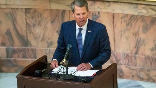 07/22/2020 - Atlanta, Georgia - Gov. Brian Kemp speaks during a special service to honor the legacy of C.T. Vivian as his body lie in state inside the rotunda at the Georgia State Capitol Building, Wednesday, July 22, 2020.  (ALYSSA POINTER / ALYSSA.POINTER@AJC.COM)