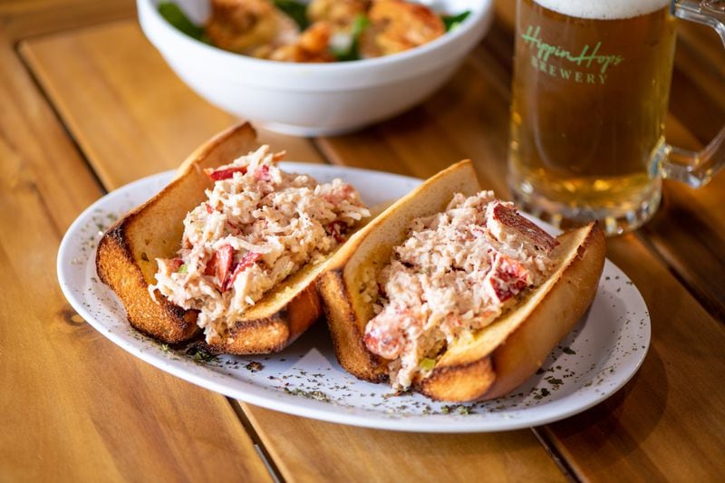 Hippin Hops Brewery's Lobster Roll on a butter grilled bun garnished with lemon mayonnaise and Hippin Hops' House Seasoning. (Mia Yakel for The Atlanta Journal-Constitution)