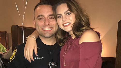Nicholas Smarr poses with his girlfriend, Rachel Harrod, in this undated photo. Smarr, an Americus police officer, was killed when he responded to a domestic call on Wednesday. Photo: Courtesy Rachel Harrod