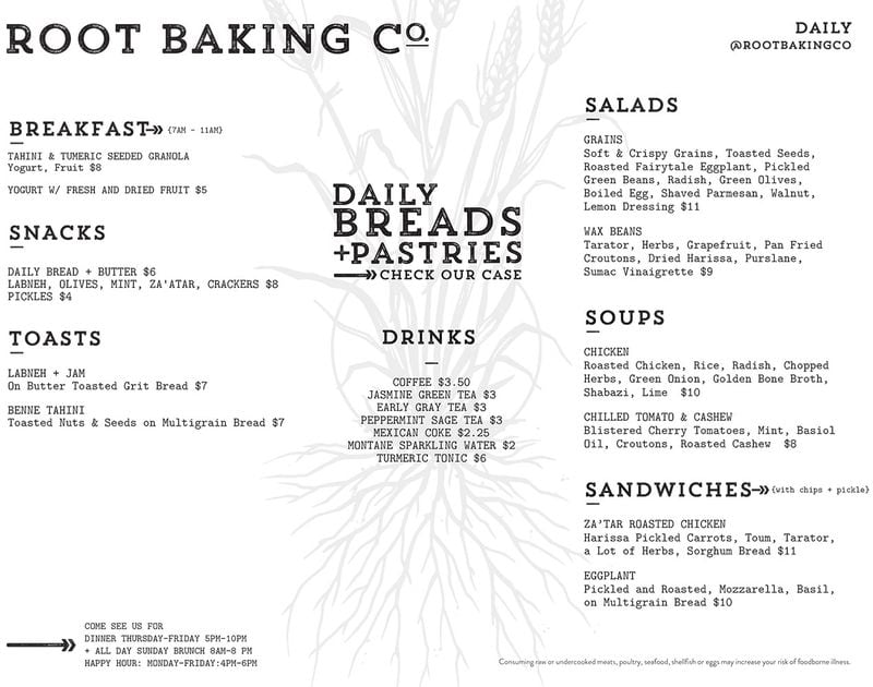 Root Baking Co. menu