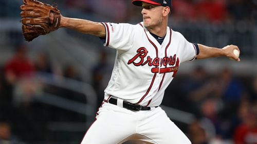 Braves pitcher Grant Dayton delivers against the San Diego Pardres during the ninth inning.  Curtis Compton/ccompton@ajc.com