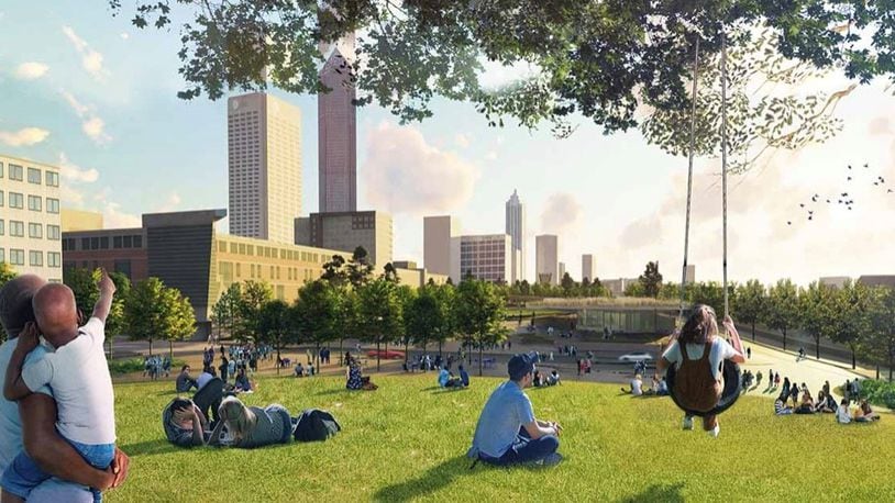 A sketch of a park that would cover the Downtown Connector in Midtown. (Photo credit: From the MCP Foundation)
