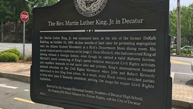 This is a photo of the MLK marker that was recently erected in downtown Decatur.