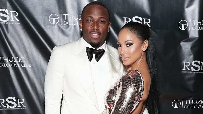 NFL player LeSean McCoy (L) and designer Delicia Cordon arrive at the Thuzio Executive Club and Rosenhaus Sports Representation Party at Clutch Bar during Super Bowl Weekend, on Feb. 4, 2017 in Houston, Texas.