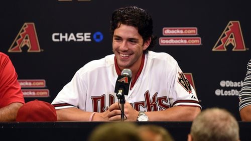 Dansby Swanson of the Arizona Diamondbacks, the first overall pick in the 2015 Major League Baseball draft, talks to the media prior to a game against the Miami Marlins at Chase Field on July 20, 2015 in Phoenix, Arizona. (Photo by Norm Hall/Getty Images)