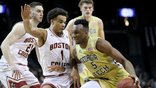 Josh Okogie and Georgia Tech ran into problems offensively against Boston College in the first round of the ACC tournament in Brooklyn, N.Y.