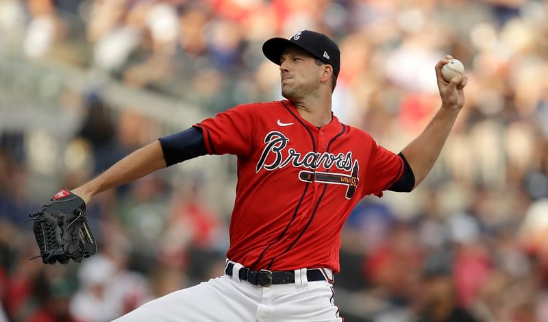Atlanta Braves pitcher Drew Smyly works against the Miami Marlins in the first inning of a baseball game Friday, July 2, 2021, in Atlanta. (AP Photo/Ben Margot)
