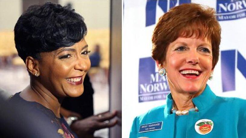 Mayoral candidate Mary Norwood (right) released nine years of federal tax returns on Monday and called on her opponent in the Dec. 5 runoff, Keisha Lance Bottoms (left) to do the same.