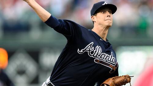 Atlanta Braves starting pitcher Matt Wisler throws during the first inning of a baseball game against the Philadelphia Phillies on Friday, May 20, 2016, in Philadelphia. (AP Photo/Michael Perez)