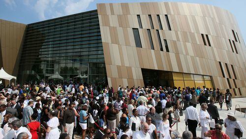 The National Center for Civil and Human Rights held its grand opening celebration with a 10 a.m. public ceremony outside in the plaza at Pemberton Place in advance of a noon opening. The ceremony included speeches and a choir which concluded the ceremony with an emotional performance of "We Shall Overcome."