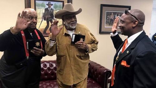 Former wrestlers "Abdullah The Butcher" 
 (left) and "Thunderbolt Patterson" were both sworn in by "THE CRIME FIGHTER" as honorary deputies in 2016.