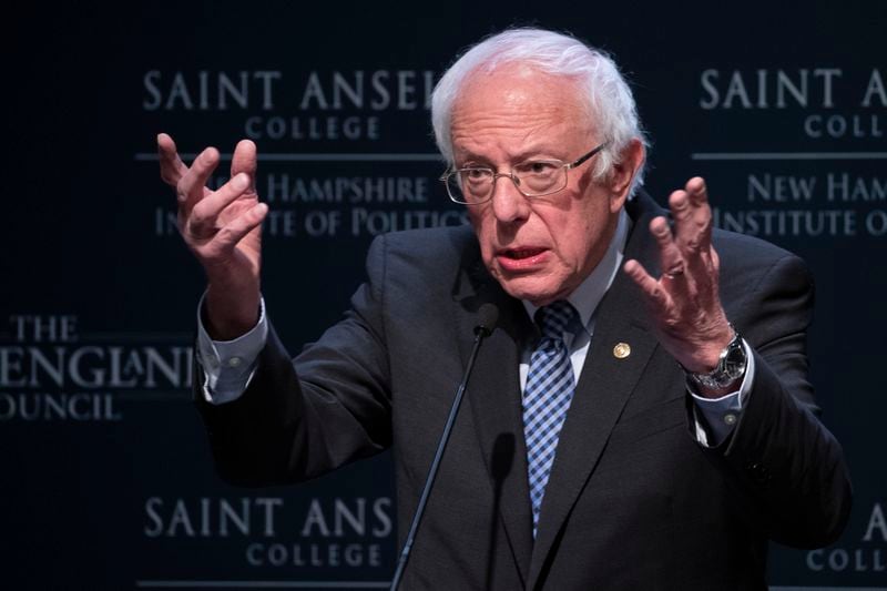 Democratic presidential candidate Sen. Bernie Sanders, I-Vt., speaks during the Politics & Eggs at Saint Anselm College New Hampshire Institute of Politics, Friday, Feb. 7, 2020, in Manchester, N.H. (AP Photo/Mary Altaffer)
