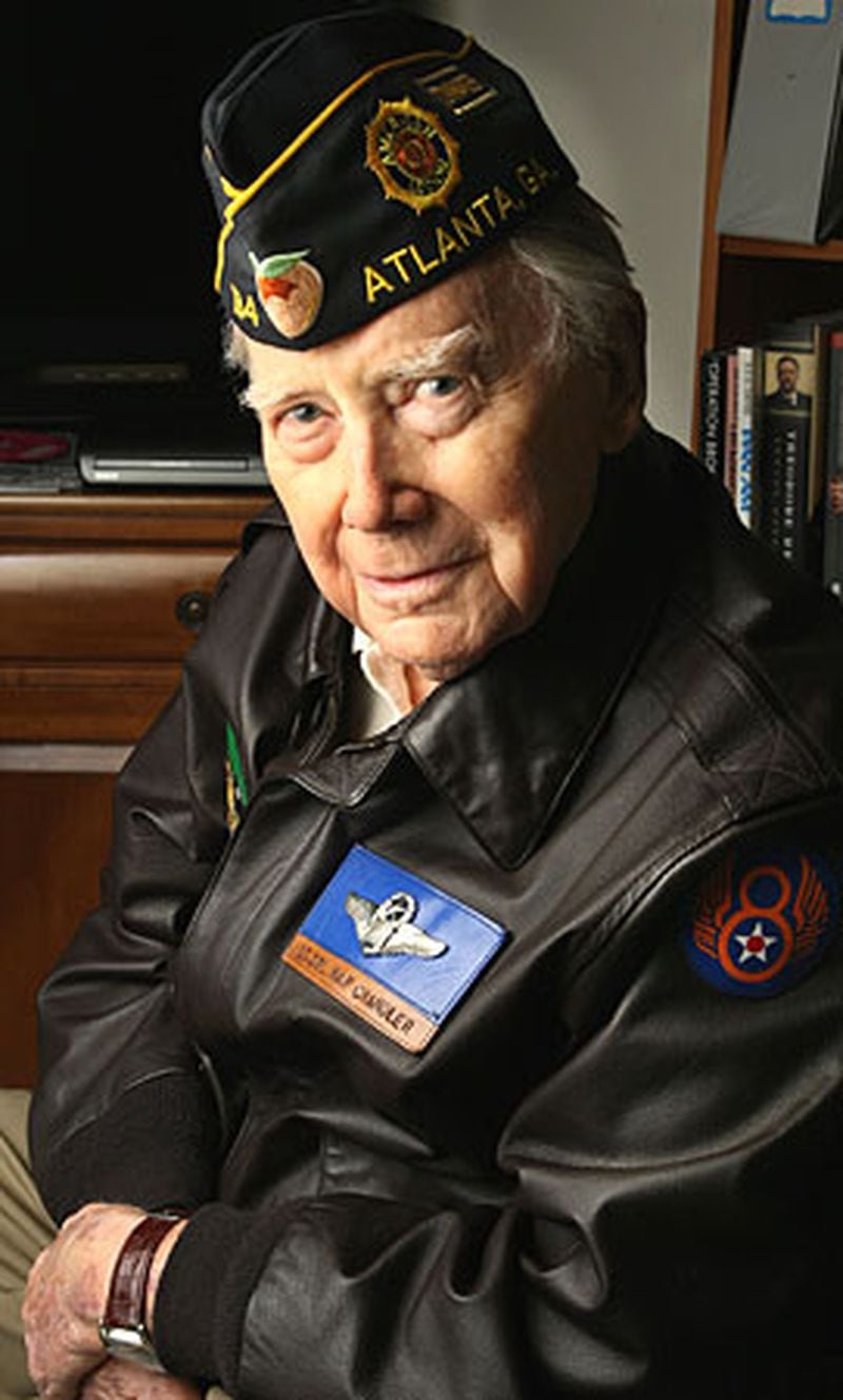 Portrait of Air Force world war two veteran and Mighty Eighth crew member Hap Chandler at his Sandy Springs apartment.