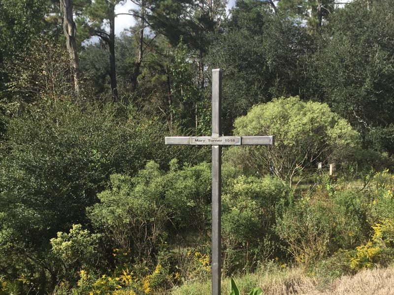 This steel cross was commissioned and erected by The Mary Turner Project in the fall of 2020 to replace a defaced Georgia Historical Society marker that detailed Turner's gruesome 1918 lynching.