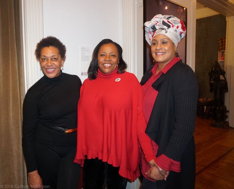 Artist Carrie Mae Weems, (left), Leatrice Ellzy Wright, (center) executive director of Hammonds House Museum, writer and collector Halima Taha, (right) at Hammond House.