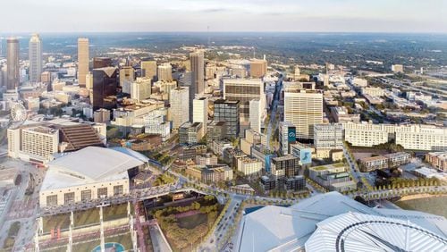 A rendering of CIM Group’s proposed $5 billion redevelopment of downtown Atlanta’s Gulch.