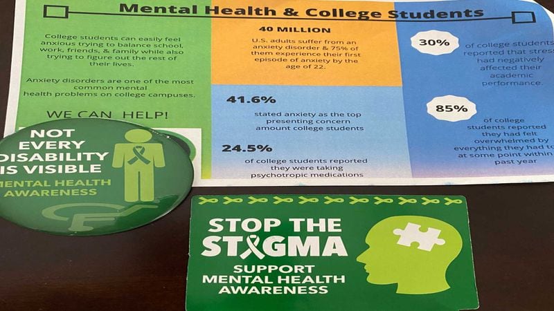 These are some of the items Clayton State University counselors had on hand with information about mental health awareness at a recent health fair.